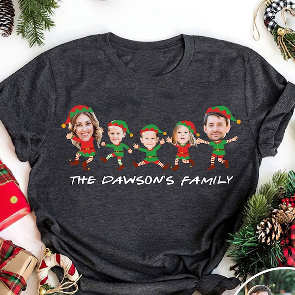 Chemises photo personnalisées famille elfes, chemise Noël famille elfes 2023, chemise de Noël personnalisée, chemise familiale assortie, cadeau famille elfe