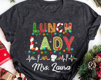 Personalized Lunch Lady Christmas T-Shirt: Funny Heartbeat Design