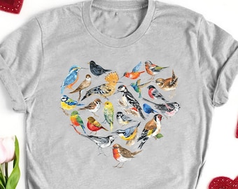 Bird Heart Shirt: Birdwatcher Gift, Cotton Tee