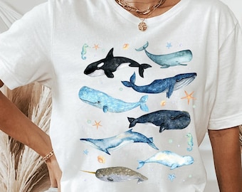 クジラバラエティシャツ、海洋生物保護、環境シャツ、海を救おう
