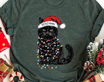 Lustiges Weihnachtsschwarze Katzen-Shirt, Feiertags-Katzen-Liebhaber-Geschenk