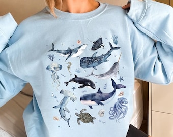 Watercolor Ocean Animals Shirt: Aquatic Nature Tee