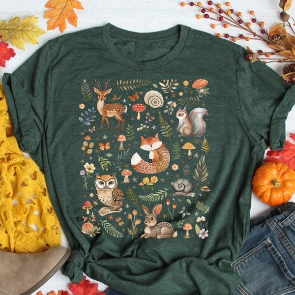 Cottagecore Forest Animals Shirt: Retro Fall Nature Tee