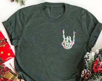 Skeleton Christmas Lights Shirt: Funny Family Matching Cotton Tee