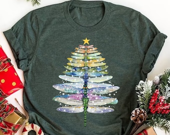 Christmas Dragonfly Tree Shirt: Xmas Insect Lover Gift