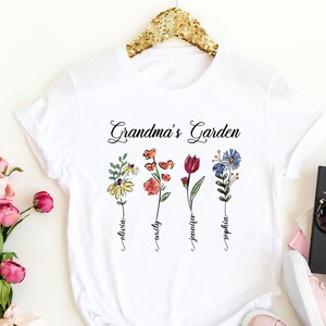 Camiseta del jardín de la abuela, camiseta floral personalizada para la abuela