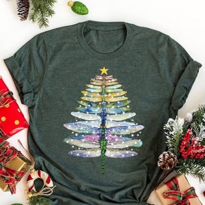 Christmas Dragonfly Tree Shirt: Xmas Insect Lover Gift