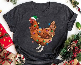 Chicken Christmas Lights Shirt: Farm Animals Holiday Tee