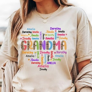 Grandma Heart Shirt, Personalized Grandma Shirt, Custom Nana With Kids Name, Mother&#39;s Day Shirt