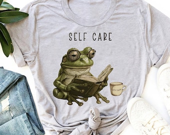 Funny Frog Reading Book T-Shirt - Self Care Gift