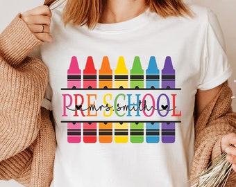 Personalized Crayon Teacher Shirt: Back to School Cotton Tee