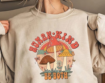 Grafisch shirt Human Kind: vintage hippiestijl