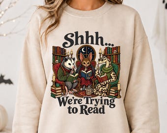 Shhh We're Trying to Read  Shirt, Snake Opposum Bat Book Lover Gift