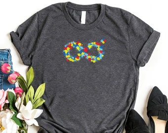 Maglietta per la consapevolezza dell'autismo: design Infinity Puzzle, maglietta unisex in cotone