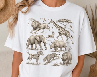 90s Vintage Land Animals T-Shirt, Safari Tee, Mammal Lover Shirt, Nature Gift