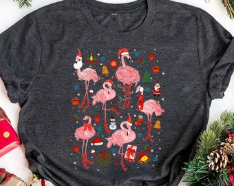 Christmas Flamingo Graphic T-Shirt, Holiday Tee