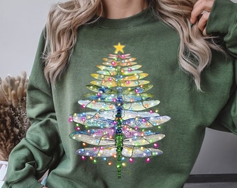 Dragonfly Christmas Tree Lights Shirt - Cotton Holiday Tee