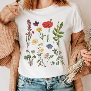 Flower Shirt, Wild Meadow Flower Nature, Botanical Floral Shirt, Gardener Botanical Shirt