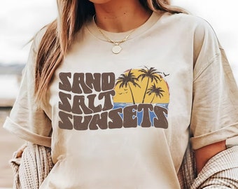 Retro Sand Salt Sunsets Shirt: Summer Beach Vacation Tee