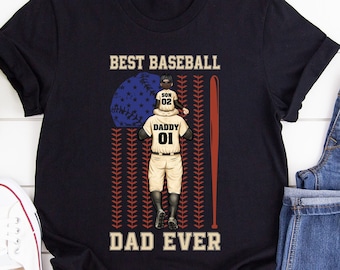 Personalized Baseball Dad Shirt, American Flag Father's Day Gift