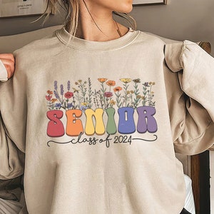 Senior 2024 Shirt: Retro Groovy Flowers, Graduation Tee