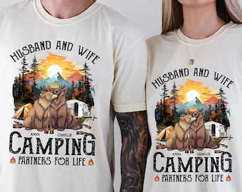 Couple Bear Camping Shirt: Husband & Wife Matching Cotton Tee