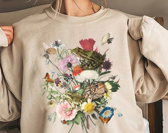 Frosch & Schmetterling Blumenstrauß Shirt: Cottagecore Botanisches T-Shirt