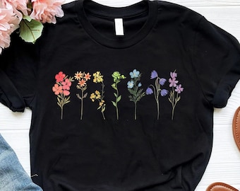Maglietta Wildflower Lgbt Pride Month, Maglietta Flower Gay Lesbian, Maglietta Cute Pride, Ragazze Lesbiche Queer