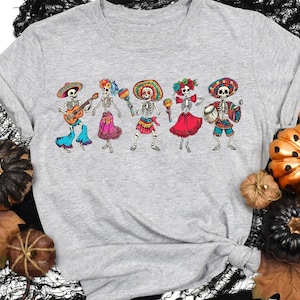 Camiseta del Día de los Muertos, camiseta del Día de los Muertos, camiseta mexicana con esqueleto bailando, camiseta de esqueleto de Halloween