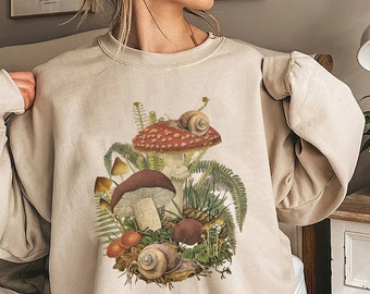 Mushroom Snail Cottagecore Shirt: Botanical Vintage Style