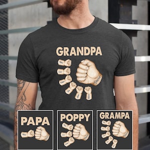 Personalized Grandpa with Grandkids Hand Shirt, Papa Handprints Shirt, Papa Shirt, Happy Father&#39;s Day