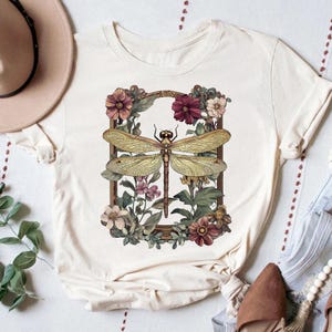 Dragonfly Floral Cotton Shirt - Vintage Cottagecore Style