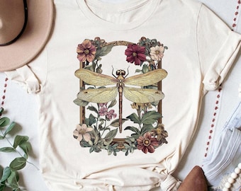 Dragonfly Floral Cotton Shirt - Vintage Cottagecore Style