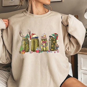 Retro Christmas Pickle Jars Sweatshirt - Pickles Lover Gift