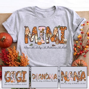 Grandma Fall Shirt, Personalized Grandma Nana Fall Shirt with Kids Name, Nana Autumn Shirt