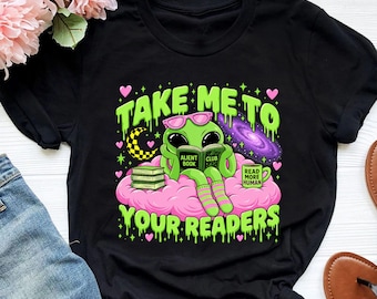 Cute Alien Reading Teacher Shirt, Book Lover Classroom Tee, Whimsical Library Gift for Educators