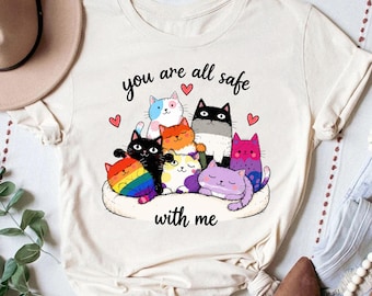 LGBTQ Pride Cats Shirt, Rainbow Ally Tee, Inclusive Safe Space Cat Lover Gift