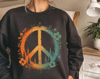 Boho Floral Peace Shirt, Retro Vintage Style, Oversized Comfort Colors Tee for Women