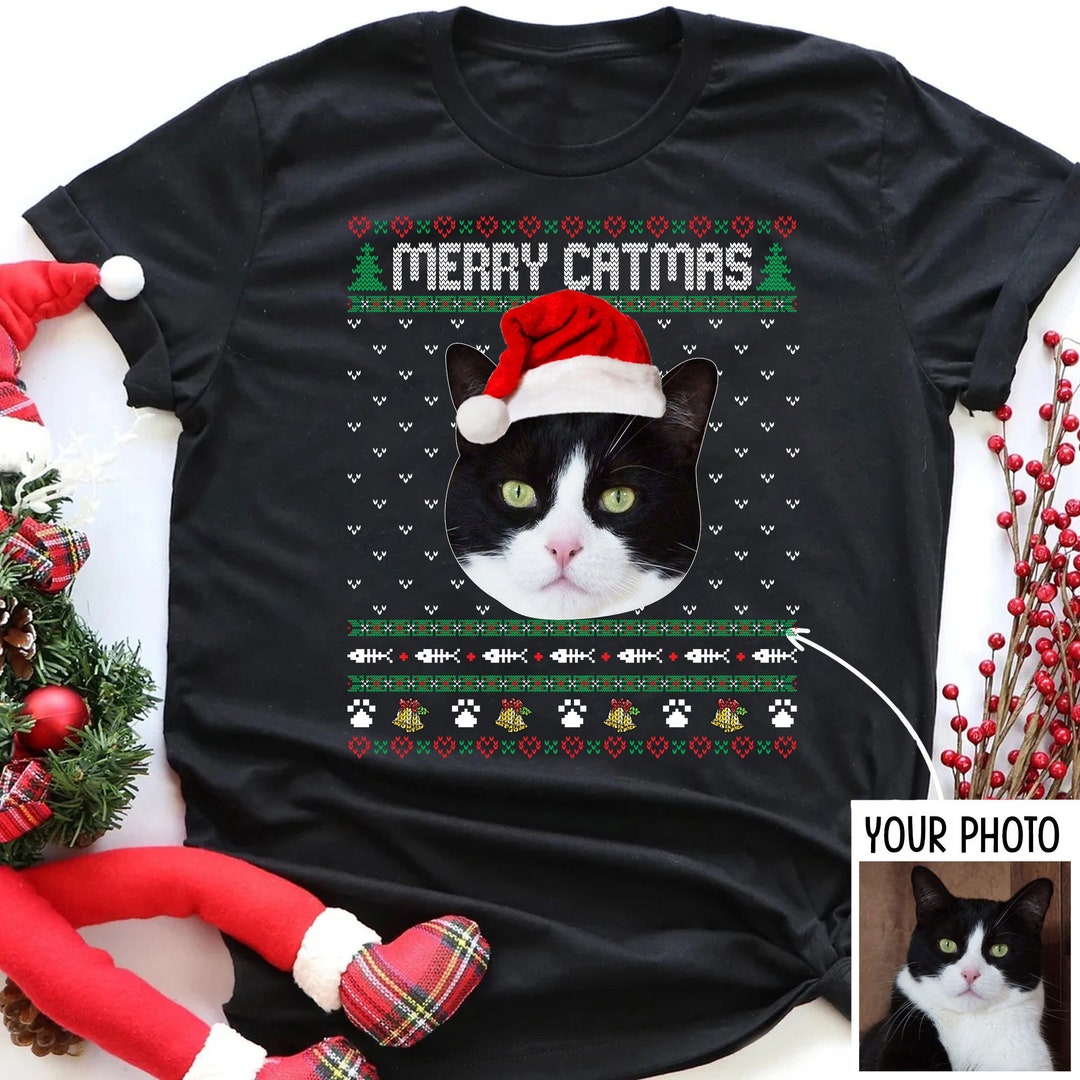 Personalized Cat Christmas Shirt Custom Your Photo Cat Shirt Etsy