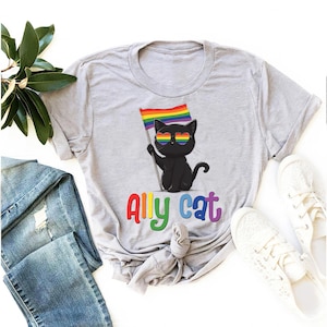 Ally Cat Shirt, Lgbt Cat Shirt,  Cat Lover Shirt, Ally Pride Shirt, Pride Month Shirt,  Lgbtq Support, Rainbow Cat Shirt