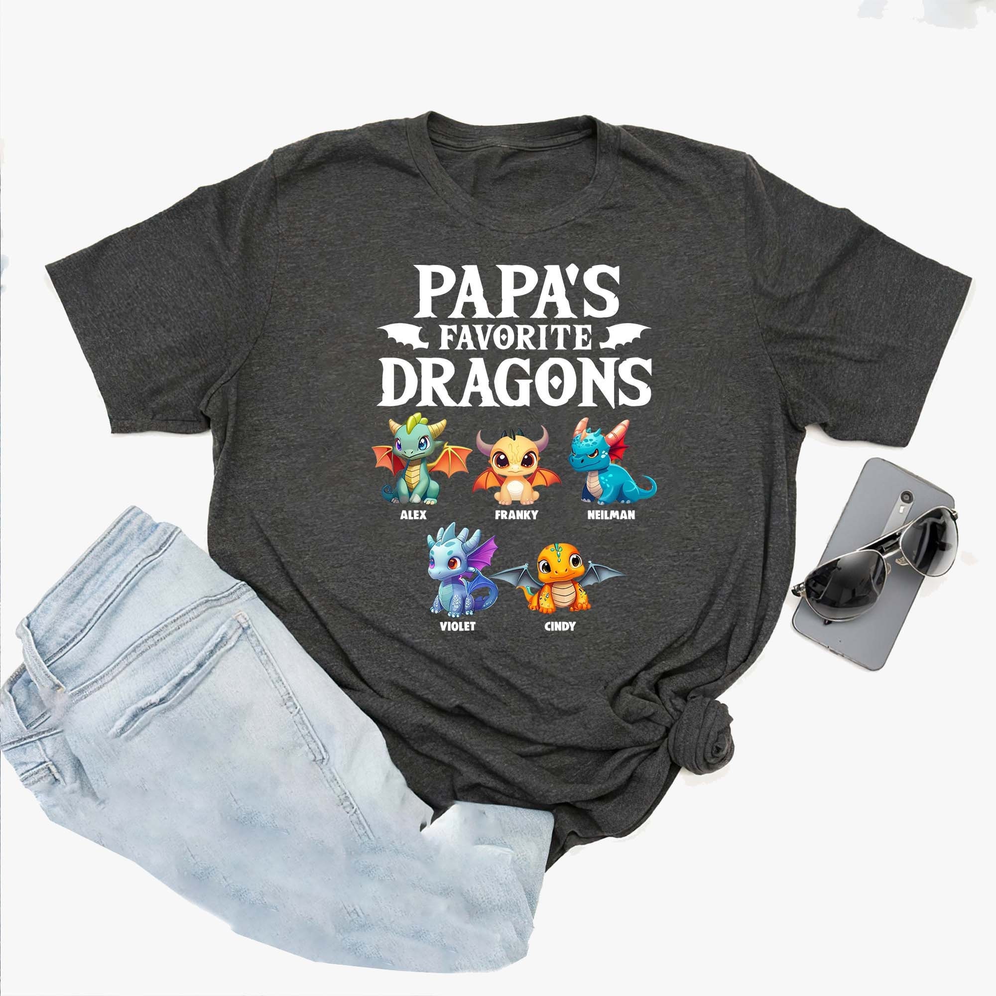 Father's Day Dragon Shirt: Personalized Grandpa Kids Name Tee - Etsy