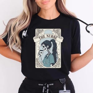 Retro Nurse Skeleton Shirt: Funny Tarot Card Cotton Tee