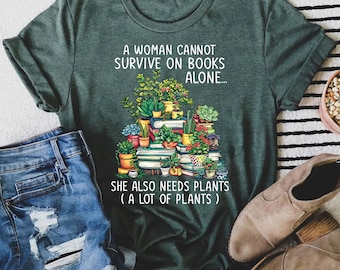 Camiseta de mujer con libros y plantas: regalo para amantes de las plantas