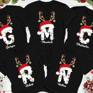Family Monogram Christmas Light Shirt: Personalized Matching Cotton Tee