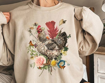 Huhn Blumen Shirt: Retro Cottagecore Bauernhof Tier T-Shirt