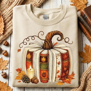 Pumpa Bokstack T-shirt, Mysig Höstläsare Thanksgiving Bokmal Höstgåva T-shirt