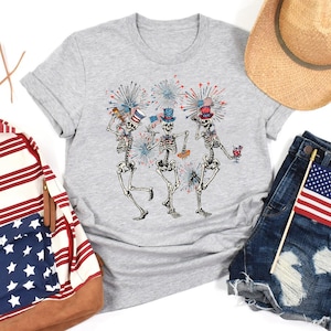 4th of July Shirt, Dancing Skeleton Shirt, American Flag Shirt, 4th of July, Stars and Stripes Shirt, Red White Blue Shirt