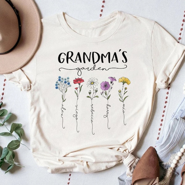 Grandma's Garden Shirt, Birth Flowers Shirt With Kids Names, Personalized Grandma Shirt, Mother's Day Gift, Flower Grandma Shirt