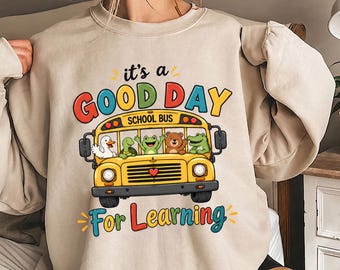 Good Day For Learning Shirt, Funny School Bus Animal Tee, Retro Teacher Classroom Gift