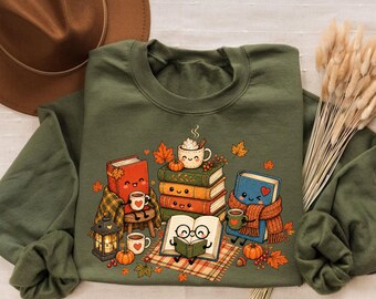 Cozy Book Lover Shirt, Autumn Reading Coffee Tee, Fall Teacher Pumpkin Classroom Gift